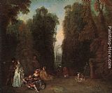 Jean-antoine Watteau Canvas Paintings - View Through the Trees in the Park of Pierre Crozat
